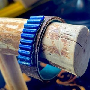 Lapis and leather Artisan made wrist cuff